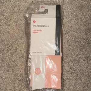lululemon athletica Daily Essentials Ribbed Crew Socks - White and Pink